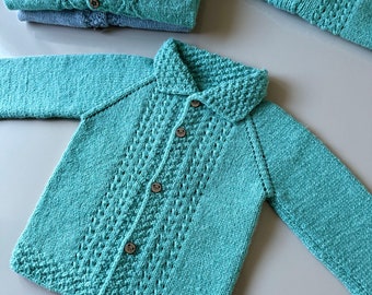 Baby Blue Gender Neutral Crocheted Knitted Cardigan Unisex Pullover Outfit Bespoke Custom Hand Made Sweater All Weather Babies Jumper Gift