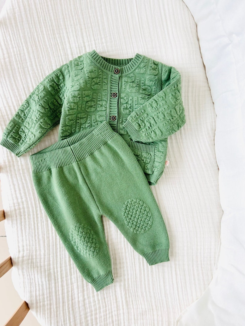 Knitwear baby suit, Baby knitted jacket, Toddler knitwear, Baby pants, Baby knitwear, Baby photo props, Baby boy outfit, Baby shower gift Green