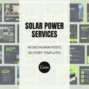 70 Solar Power Service Instagram Post Templates for Canva, Solar Power Social Media Posts, Solar Energy Canva Templates, Green Energy Posts