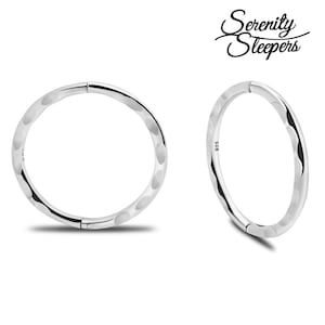 925 Sterling Silver Faceted Sleeper Hoop Earrings - Solid Handmade Hinged 8mm - 10mm - 12mm - 14mm For Women Men Kids