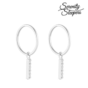 925 Solid Sterling Silver Sleeper Huggie Hoop Charm Earrings For Women | Sparkle Bar | Dainty Zirconia Earrings - Mini Sparkle Bar Hoops