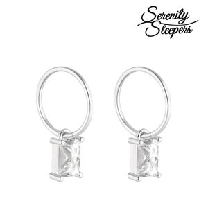 925 Solid Sterling Silver Sleeper Huggie Hoop Charm Earrings For Women | Rectangle CZ | Dainty Zirconia Earrings - Mini Rectangle CZ Hoops