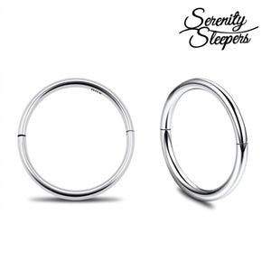 925 Sterling Silver Sleeper Hoop Earrings - Solid Handmade Hinged 8mm - 10mm - 12mm - 14mm For Women Men Kids