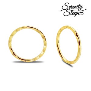24K Gold Plated On 925 Sterling Silver Faceted Sleeper Hoop Earrings - Small Thin Handcrafted - 8mm 10mm 12mm 14mm For Women Men Kids