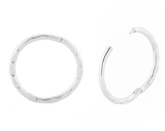 925 Sterling Silver Faceted Sleeper Hoop Earrings - Solid Handmade Hinged 8mm - 10mm - 12mm - 14mm For Women Men Kids