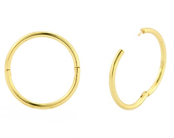 24K Gold Plated On 925 Sterling Silver Sleeper Hoop Earrings - Small Thin Handcrafted - 8mm 10mm 12mm 14mm For Women Men Kids
