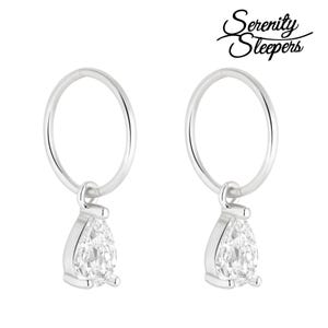 925 Solid Sterling Silver Sleeper Huggie Hoop Charm Earrings For Women | Pear CZ | Dainty Zirconia Earrings - Mini Pear Hoops
