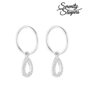 925 Solid Sterling Silver Sleeper Huggie Hoop Charm Earrings For Women | Waterdrop | Dainty Zirconia Earrings - Mini Waterdrop Hoops