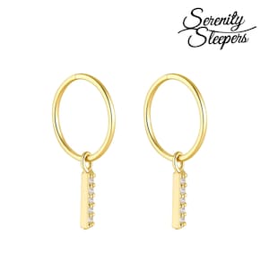 24K Gold Plated 925 Solid Sterling Silver Sleeper Huggie Hoop Charm Earrings For Women | Sparkle Bar | Dainty Zirconia Earrings
