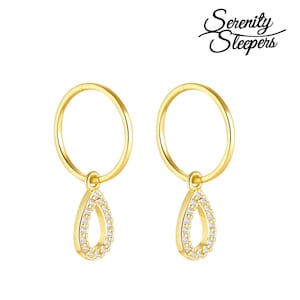 24K Gold Plated 925 Solid Sterling Silver Sleeper Huggie Hoop Charm Earrings For Women | Waterdrop | Dainty Zirconia Earrings