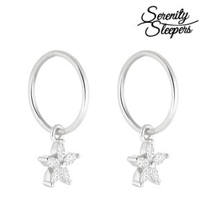 925 Solid Sterling Silver Sleeper Huggie Hoop Charm Earrings For Women | Flower | Dainty Zirconia Earrings - Mini Flower Hoops