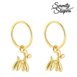 24K Gold Plated 925 Solid Sterling Silver Sleeper Huggie Hoop Charm Earrings For Women | Bubble Dog | Dainty Dangle Earrings