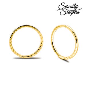 24K Gold Plated On 925 Sterling Silver Diamond Cut Twist Sleeper Hoop Earrings  Small Thin Handcrafted 8mm 10mm 12mm 14mm For Women Men Kids