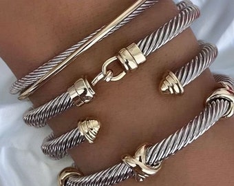 Cable Bracelets Cable Cuff Bracelet Statement Bracelet Sterling Silver Bracelet Couple bracelet Cuff Bangle Adjustable Bangle Rope bracelet