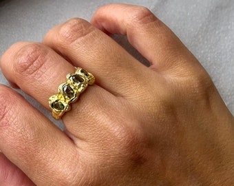 Gold Peridot Textured Chunky Ring,Aesthetic Statement Gem Ring,Chunky Gold Ring,Pinky Ring,Thumb Ring,Raw Stone Ring,Garnet Ring,Citrine Rin