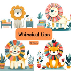 Whimsical Lion Clipart: Kids Nursery Decor, Scrapbooking PNG (Digital Download)