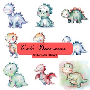 Cute Dinosaurs Clipart, Cute Baby Dinosaur PNG, Watercolor Dinosaur PNG, Cute Dino Clipart, Baby Dinosaur Clipart, Dinosaur Birthday Clipart