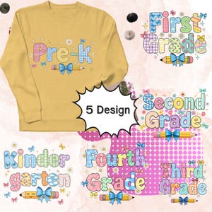 Preppy Back to School Floral Bundle Png, First Day Of School Png, Preppy School Png, School Bundle Png, First/Second/Third Grade Design