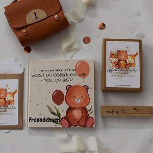Freundebuch All inkl. Paket (mit Affirmationskarten für alle Freunde und dein Kind, Holzkartenhalter) | Geschenk zum Geburstag | Kita