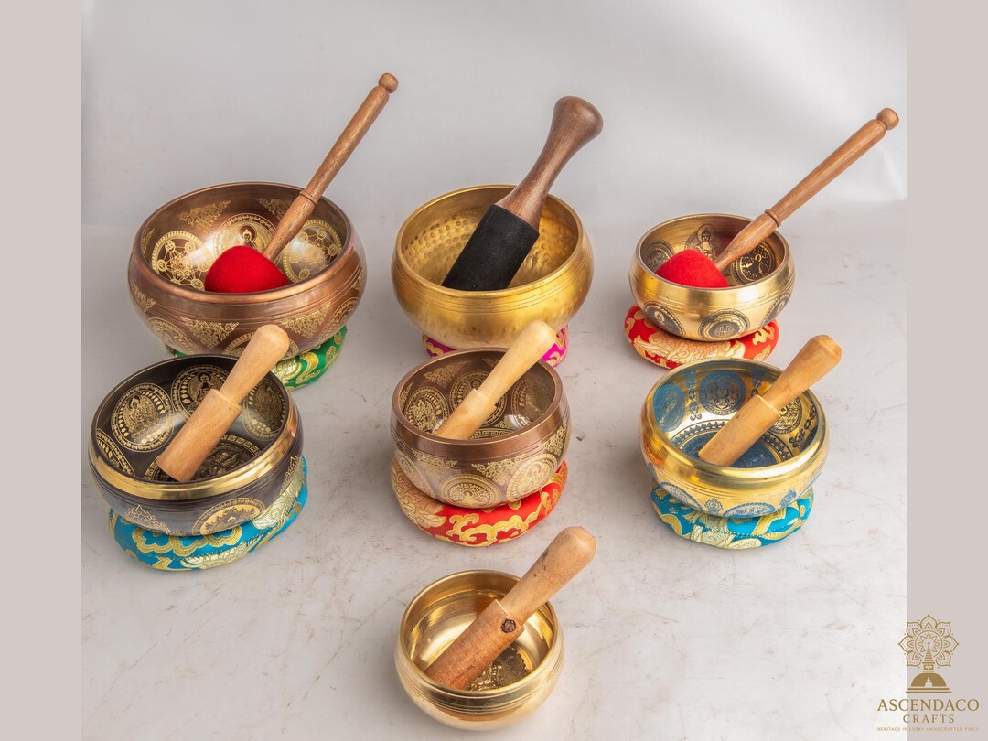 Handmade Himalayan Singing Bowl Set: Copper Brass, Meditation & Sound ...