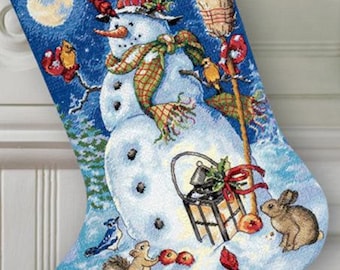 Snowman and Friends Cross Stitch Christmas Stocking pattern PDF Instant Download