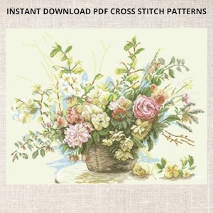 Cross Stitch PDF Pattern Bouquet of Roses cross stitch pattern PDF Instant Download