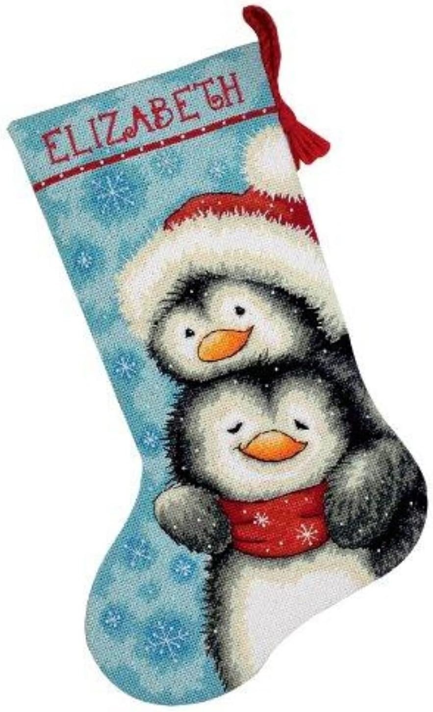 Hugging Penguins Christmas counted Cross Stitch Stocking pattern Instant PDF download