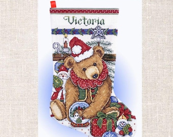 Viktorianischer Bär Weihnachtsstrumpf Kreuzstichmuster Weihnachtsstrumpf PDF Stickmuster Weihnachtsstrumpf Stickerei Sofort PDF download