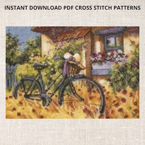 May include: A black bicycle with a basket full of white eggs is parked in front of a house with a window. The bicycle is surrounded by yellow and red flowers.
