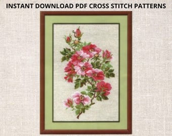 Wild Rose Cross Stitch PDF Pattern Flowers cross stitch pattern PDF Instant Download