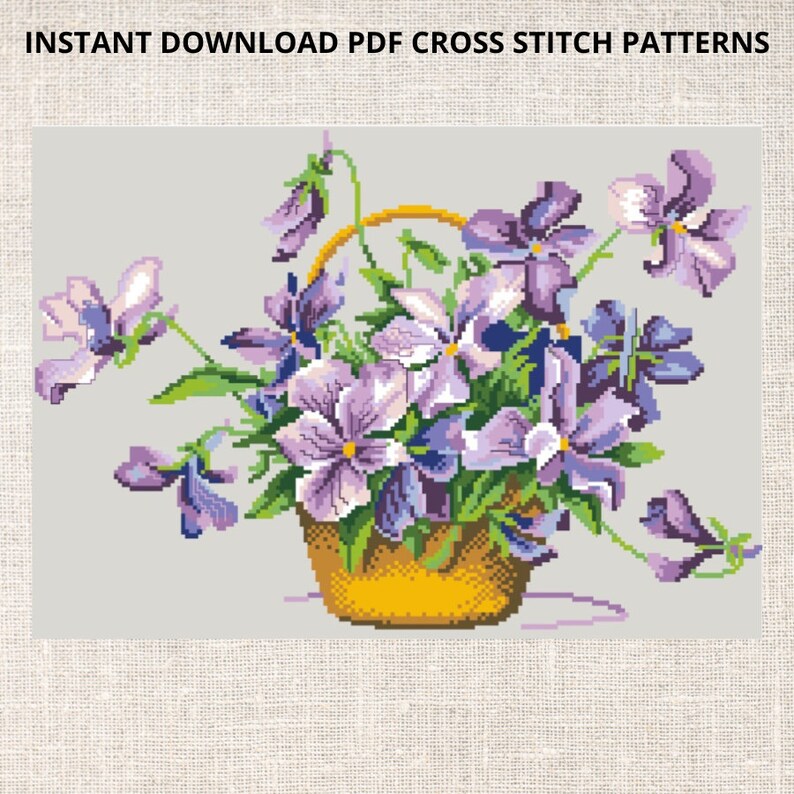 Cross Stitch PDF Pattern Basket of Flowers Cross Stitch Pattern PDF ...