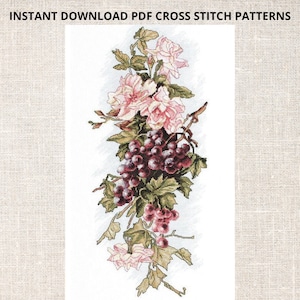 Roses and Grapes Cross Stitch Pattern Flowers cross stitch pattern PDF Instant Download