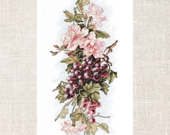 Roses and Grapes Cross Stitch Pattern Flowers cross stitch pattern PDF Instant Download