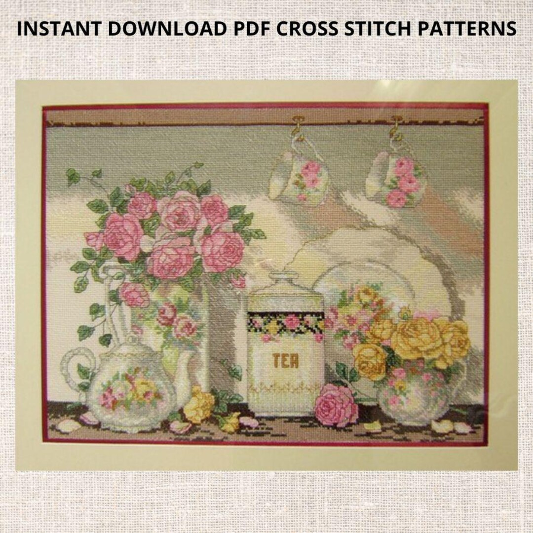 Tea and Roses Cross Stitch PDF Pattern Flowers Cross Stitch Pattern PDF ...