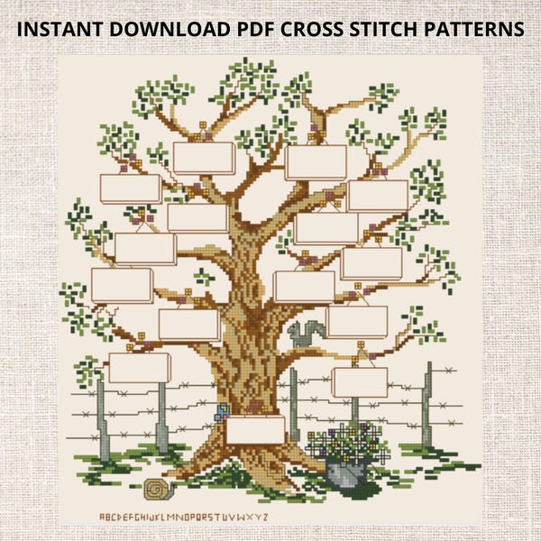 Family Tree Cross Stitch PDF Pattern Instant PDF download