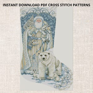 Weihnachtsstrumpf Weihnachtsmann und Arctic Friends Weihnachtsstrumpf PDF Pattern Weihnachtsstrumpf Kreuzstichmuster PDF Instant Download