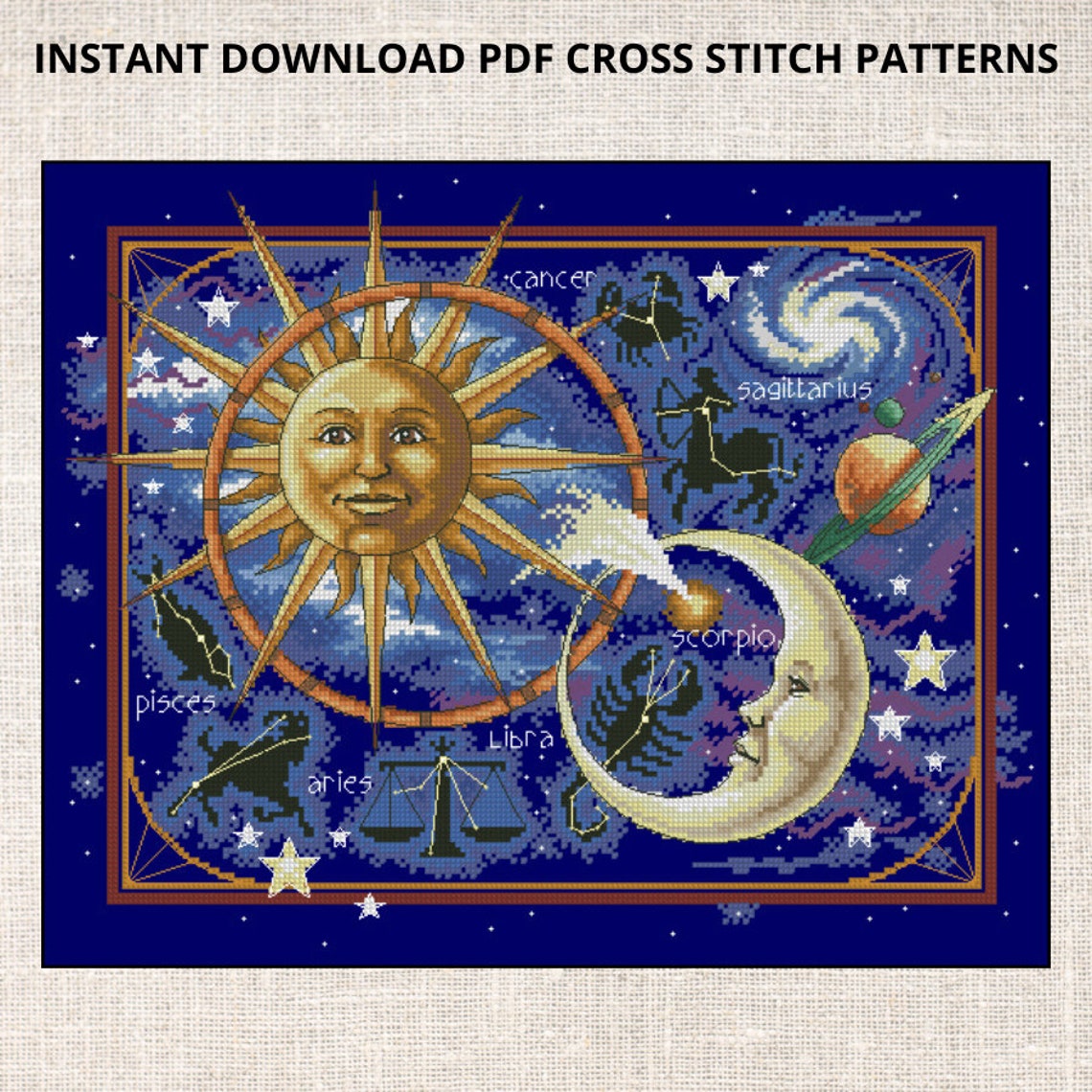 Cross Stitch PDF Pattern Celestial Gathering Cross Stitch Pattern Space ...