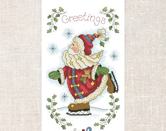 Merry greetings Santa skating Cross Stitch PDF Pattern Christmas cross stitch Instant PDF download