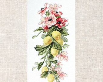 Flowers and lemons Cross Stitch Pattern PDF Instant Download