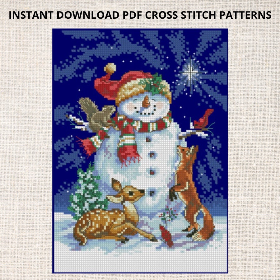 Cross Stitch PDF Pattern Midnight Snowman Cross Stitch Pattern Instant ...
