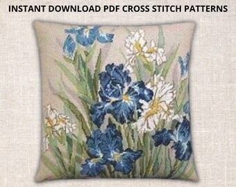 Iris Cross Stitch PDF Pattern Iris pillow Cross Stitch Pattern Flowers cross stitch pattern PDF Instant Download