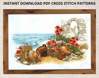 Sunny Coast Cross Stitch PDF Pattern Poppy Flowers History county pattern PDF Instant Download