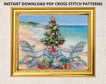 Christmas on the Beach Cross Stitch PDF Christmas Tree Pattern Instant PDF download