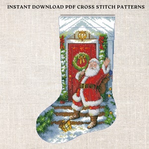 Cross Stitch PDF Pattern Welcome Santa Stocking cross stitch pattern, Instant PDF download