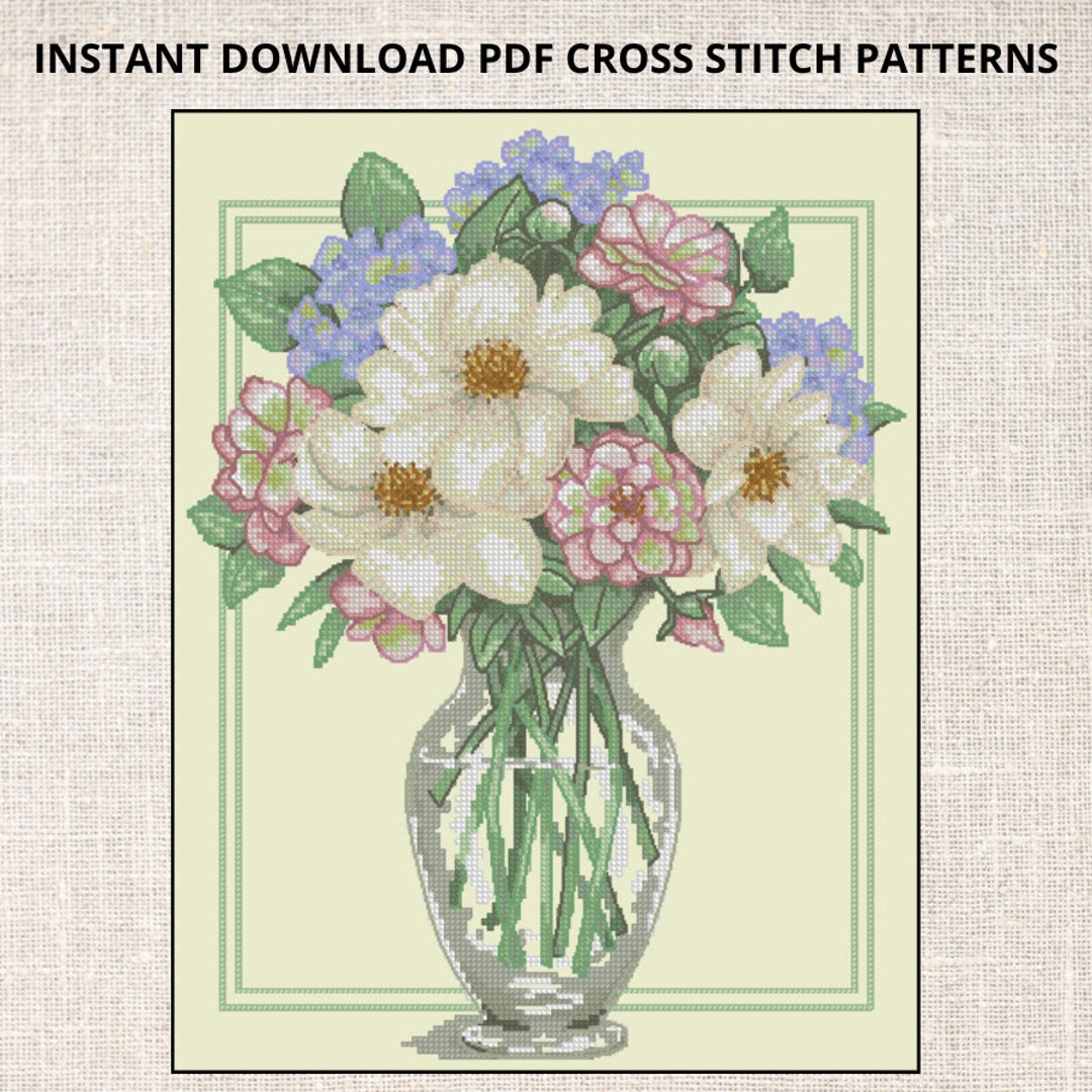 Cross Stitch PDF Pattern Flowers in Tall Vase Cross Stitch Pattern ...