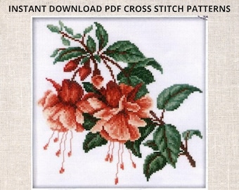 Fuchsia Cross Stitch PDF Pattern Flowers cross stitch pattern PDF Instant Download