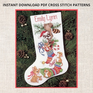 Cross Stitch PDF Pattern Frisky Friends Stocking cross stitch pattern, Christmas stocking Instant PDF download