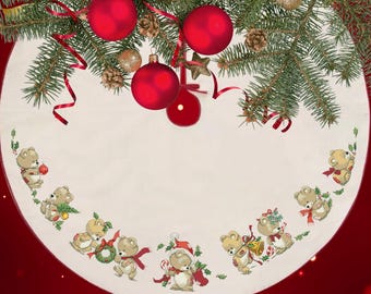 Christmas Teddies Tree Skirt Cross Stitch Pattern Instant PDF download