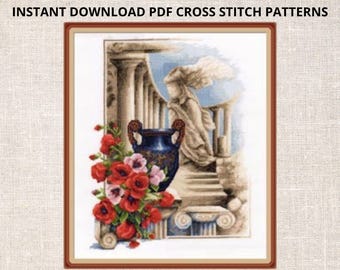 Ancient World Cross Stitch PDF Pattern Poppy Flowers History county pattern PDF Instant Download