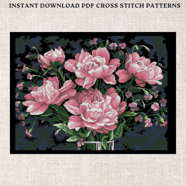 Tickled Pink Cross Stitch Pattern Peony cross stitch pattern PDF Instant Download